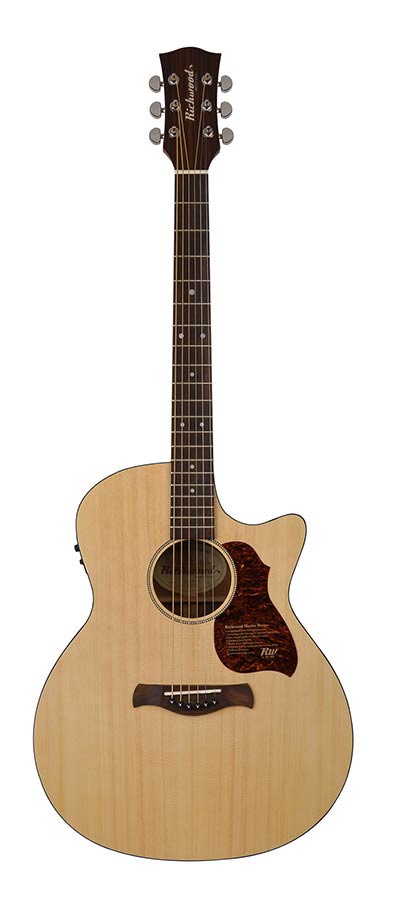 Richwood G-22-CE Master Series handgemaakte grand auditorium gitaar, brede hals, massief sparren en mahonie, cutaway, Presys I