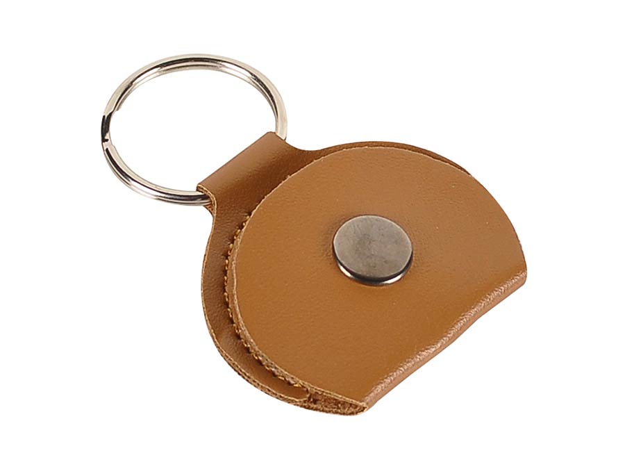 Rotosound KR-85/RS key ring, with brown leather pick holder, with 0.73mm white celluloid logo pick