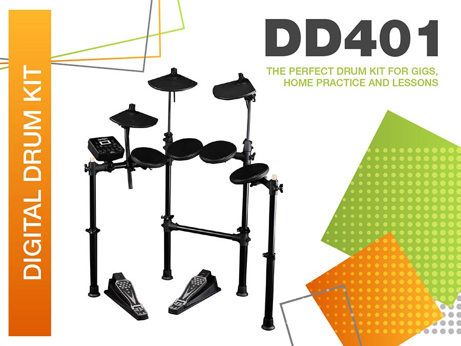 digital drum kit, compact design, foldable, 7 pads, 2 pedals