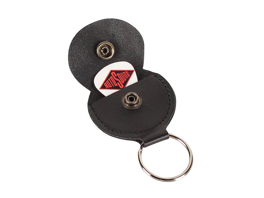 Rotosound KR-85/RS2 key ring, with black leather pick holder, with 0.73mm white celluloid logo pick
