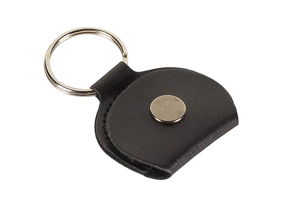 Rotosound KR-85/RS2 key ring, with black leather pick holder, with 0.73mm white celluloid logo pick