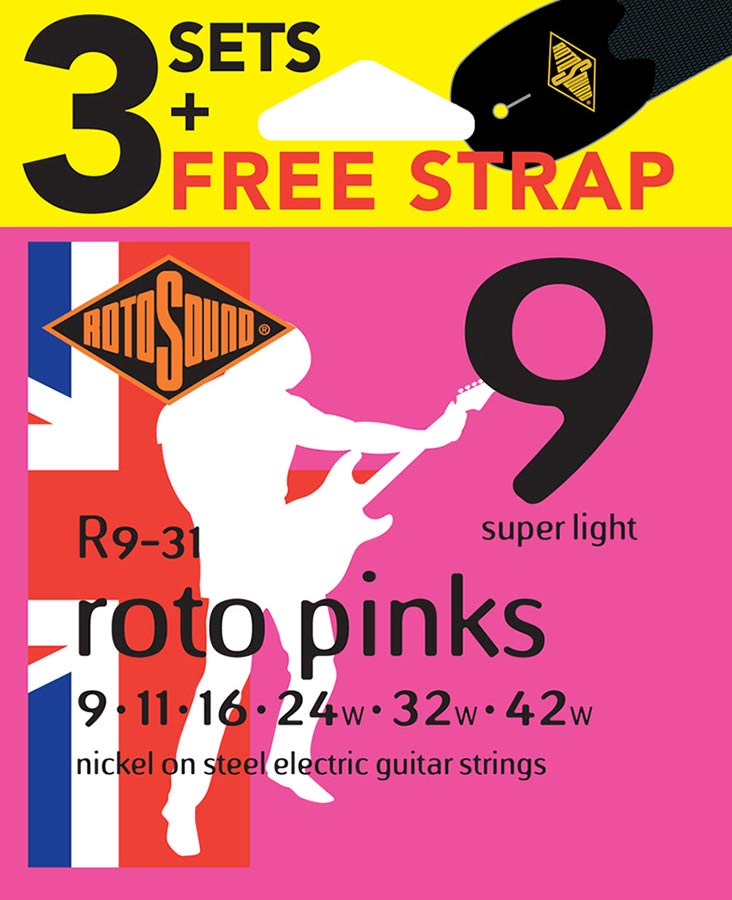 Rotosound R9-31 Roto snarenset voor elektrische gitaar, met gratis gitaarriem