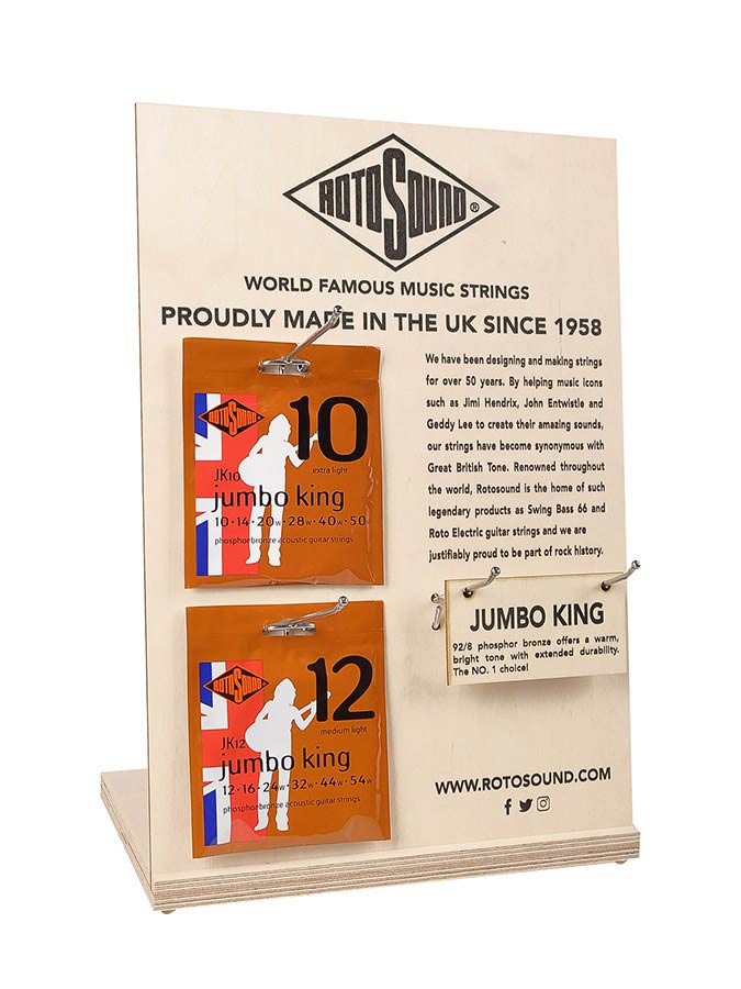Rotosound RS-CTD-01 toonbankdisplay "set van de maand" met bordjes en haken