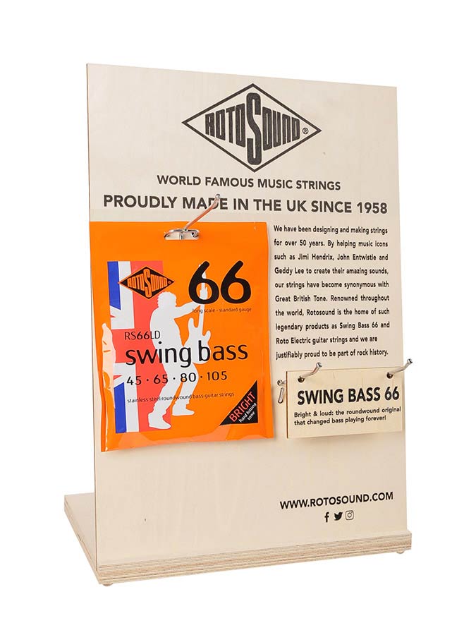 Rotosound RS-CTD-01 toonbankdisplay "set van de maand" met bordjes en haken