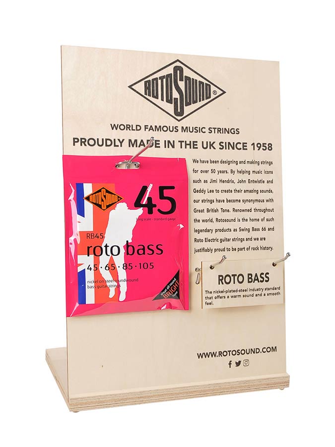 Rotosound RS-CTD-01 toonbankdisplay "set van de maand" met bordjes en haken