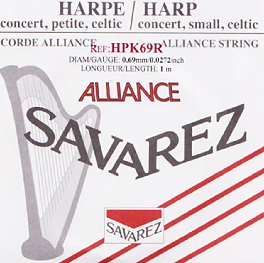 Savarez HPK69R harpsnaar voor kleine harp en concertharp 0,69 mm 1 m rood