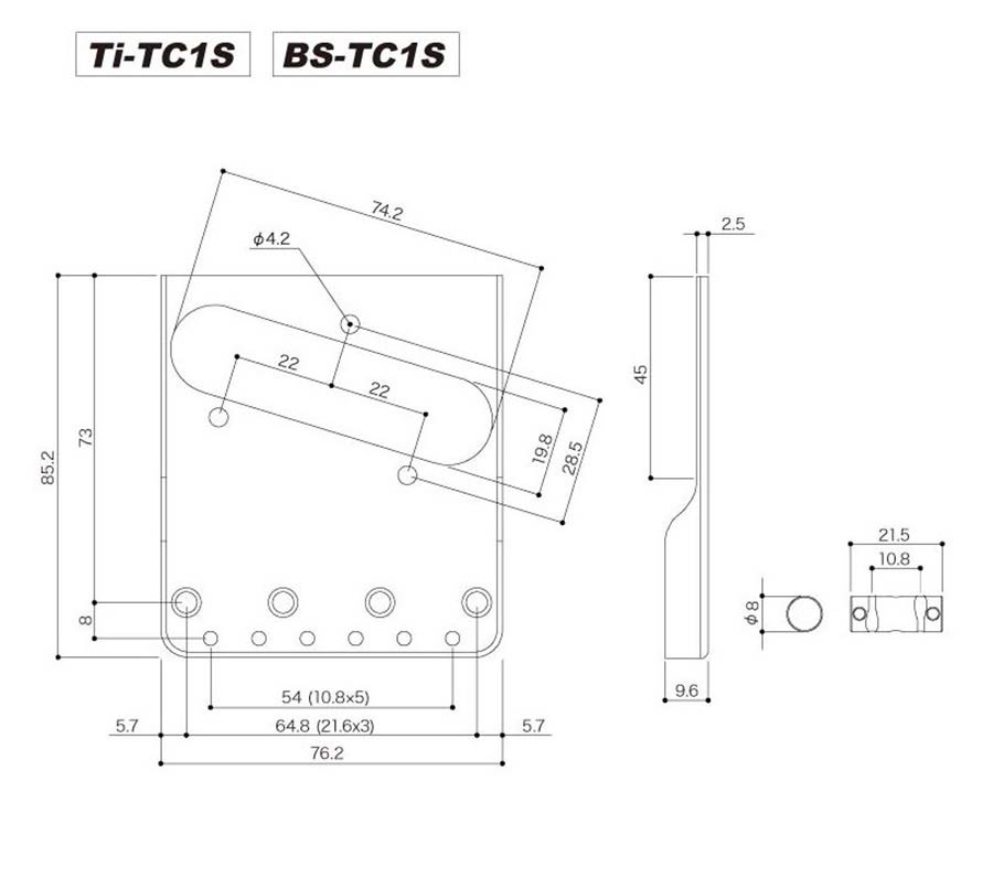 Gotoh - GTH12553 - Ti-TC1S bridge-tailpiece T-model with titanium saddles, nickel afbeelding 3