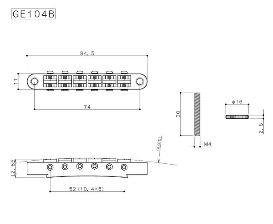 Gotoh - GTH12648 - GE104B guitar bridge tune-o-matic, vintage 11mm saddle travel, vintage posts, aged nickel afbeelding 2