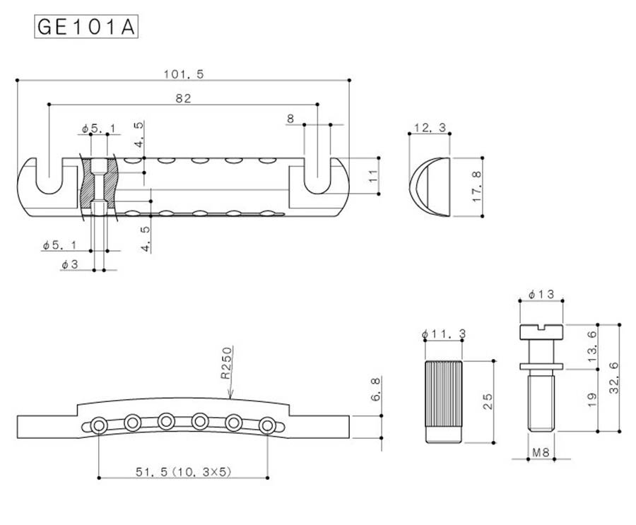 Gotoh - GTH12349 - GE101A aluminium tailpiece with studs, gold afbeelding 2