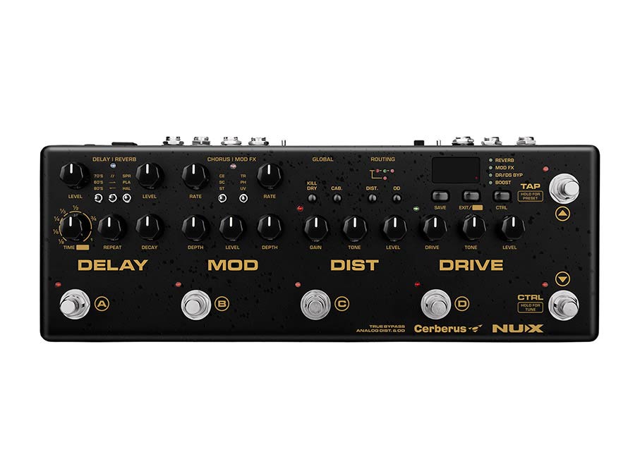 NUX: gitaar multi effect pedaal, analoge overdrive + distortion, digitale modulatie +delay, midi control