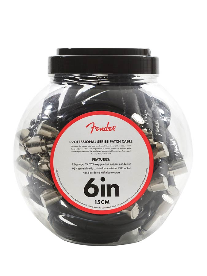 Fender pot met 20 patchkabels, zwart,6", 2x haakse jack