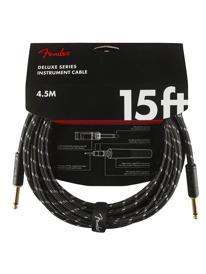 Fender instrument cable, 15ft, black tweed