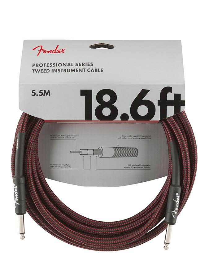 Fender instrument cable, 18.6ft, red tweed
