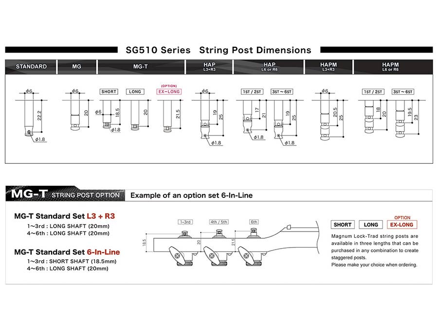Gotoh GTH14304 SGL510 stemmechanieken met L5-knoppen, 3 links + 3 rechts, goud
