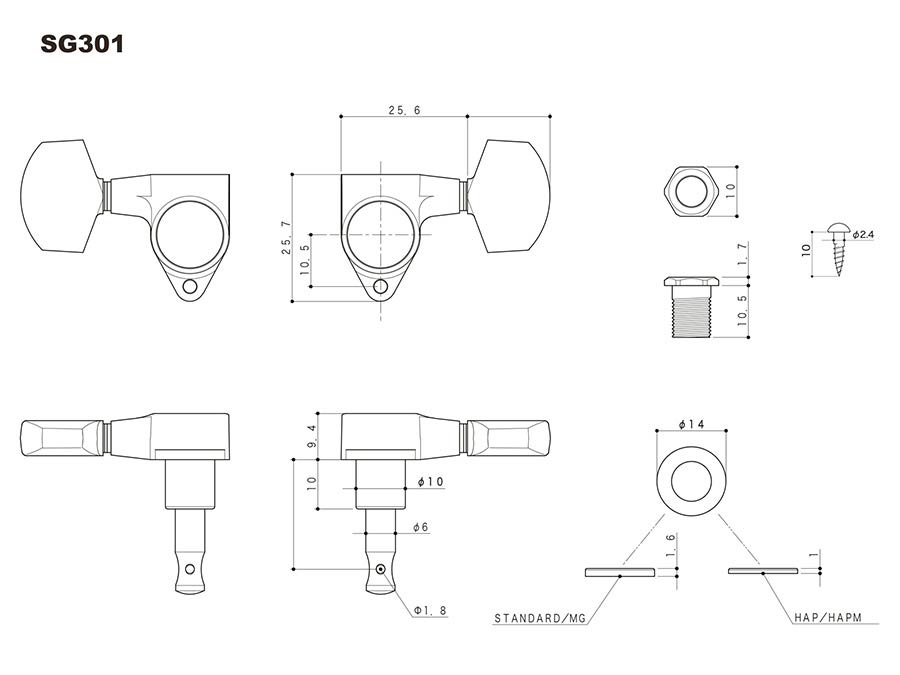Gotoh - GTH13337 - SG301 machine heads with 20 buttons, 3L3R, gold afbeelding 2