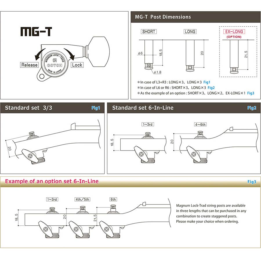 Gotoh - GTH13470 - SG301 machine heads with Magnum Lock Trad and 20 buttons, 3L3R, chrome afbeelding 2
