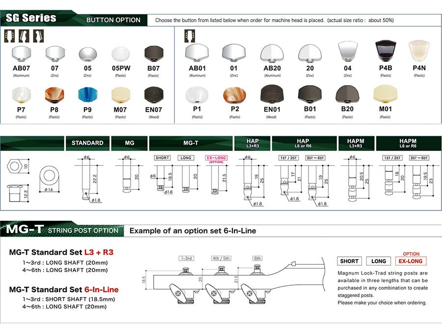 Gotoh - GTH13470 - SG301 machine heads with Magnum Lock Trad and 20 buttons, 3L3R, chrome afbeelding 3