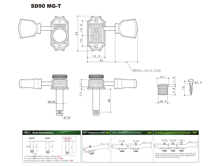 Gotoh - GTH12991 - SD90 machine heads with Magnum Lock Trad and 06M buttons, 3L3R, nickel afbeelding 2