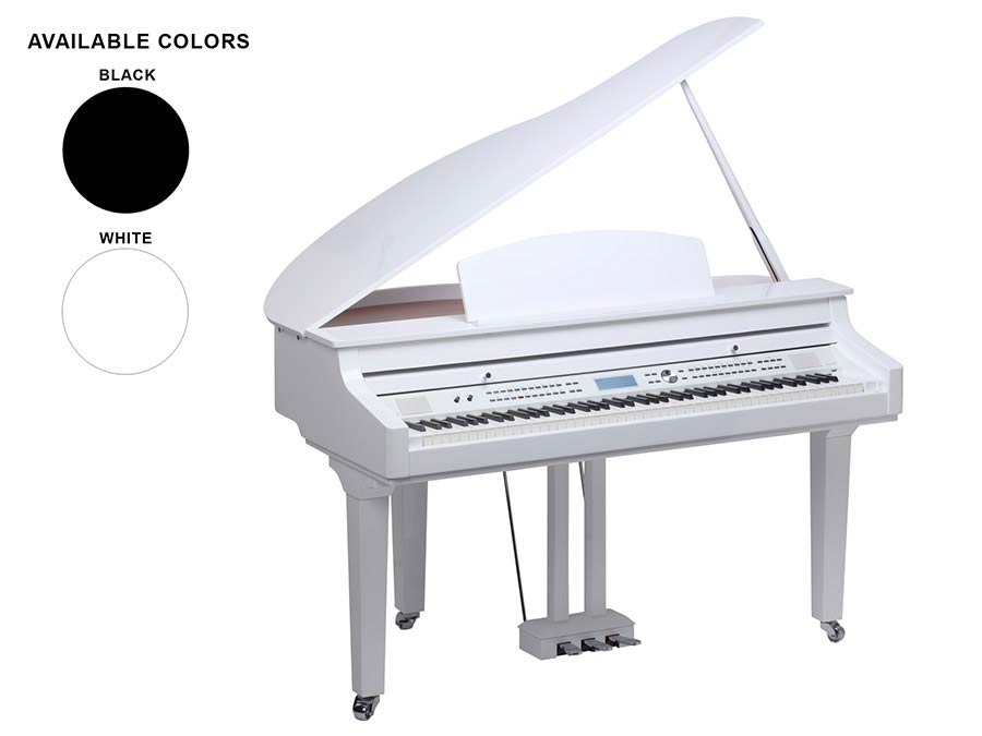 digital baby grand piano, 88 keys graded hammer action, triple sensor (GP3), 2 x 100 W, white