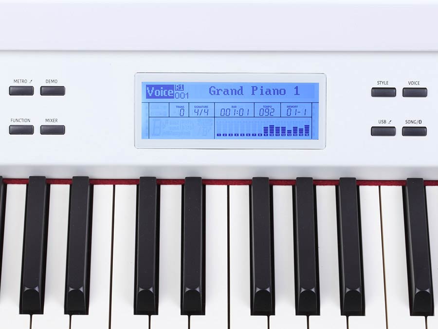 digital baby grand piano, 88 keys graded hammer action, triple sensor (GP3), 2 x 100 W, white
