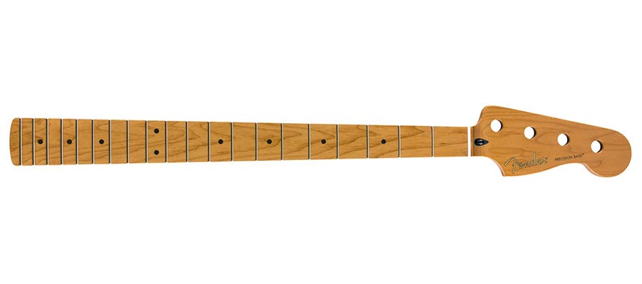 Fender roasted maple Precision Bass neck, 20 medium jumbo frets, 9.5" radius, maple, C shape, MIM