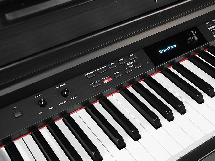 digital upright piano, 88 keys graded hammer action, triple sensor (GP3), 2 x 25 W, black satin