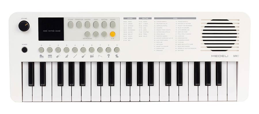 keyboard, 37 mini-size keys, with USB-C cable for power supply, 1 x 2 W, white