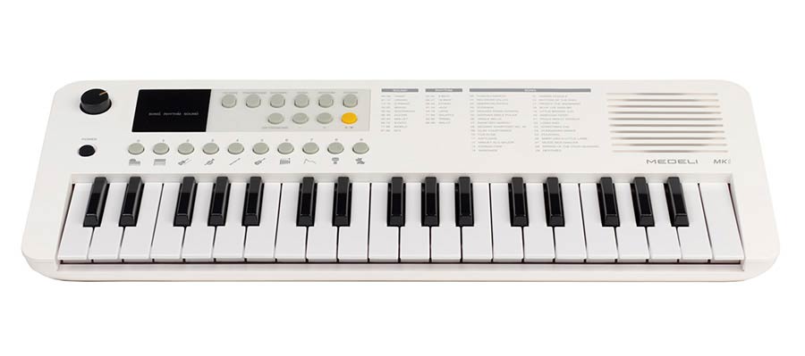 keyboard, 37 mini-size keys, with USB-C cable for power supply, 1 x 2 W, white