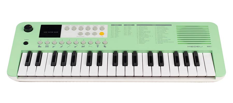 keyboard, 37 mini-size keys, with USB-C cable for power supply, 1 x 2 W - green
