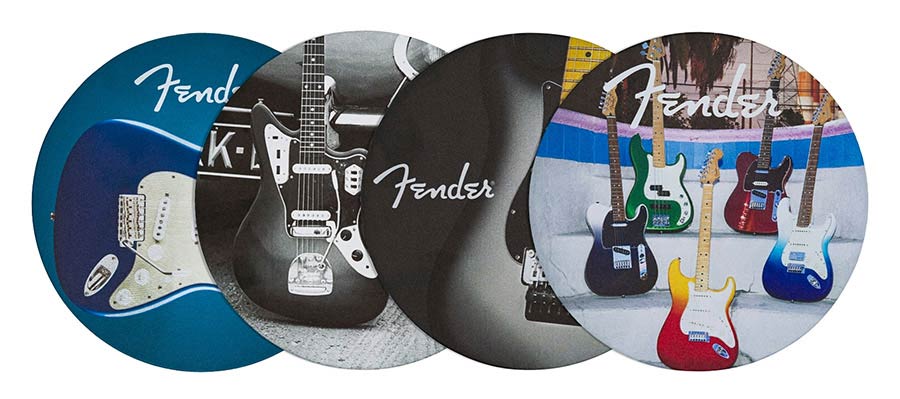Fender guitar coasters, multi-colour leather, 4 pcs.