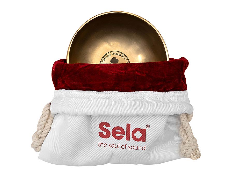 Sela Brass Singing Bowl 12cm, met klopper, viltring en katoenen tas