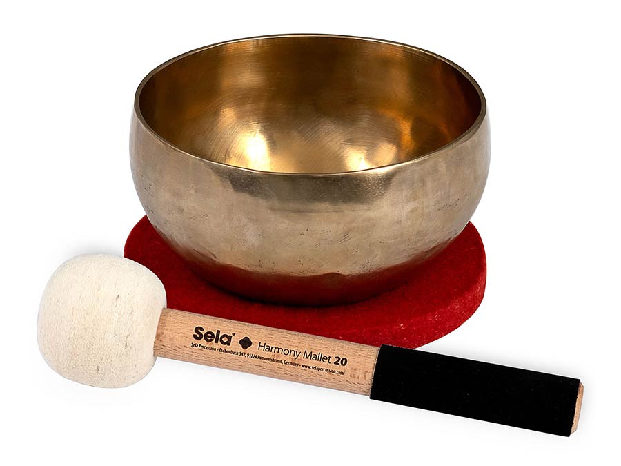 Sela Brass Singing Bowl 15cm, met klopper, viltring en katoenen tas