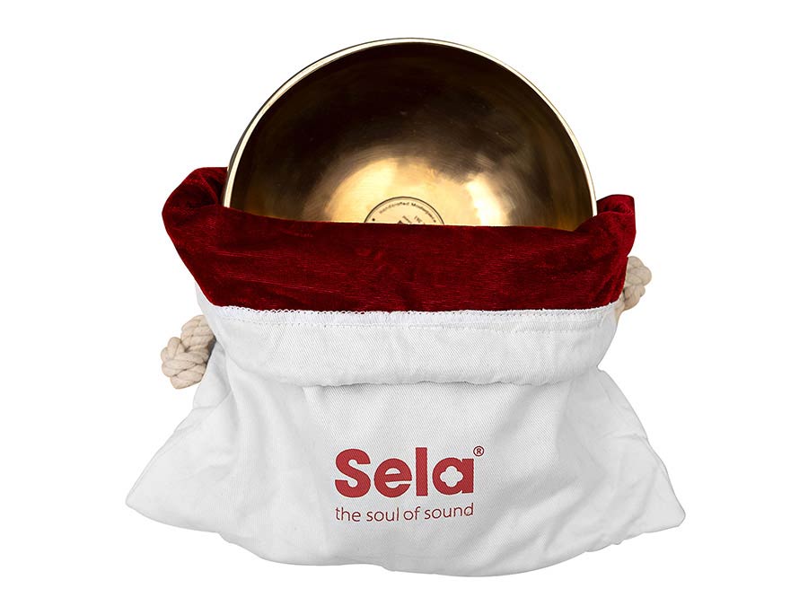 Sela Brass Singing Bowl 15cm, met klopper, viltring en katoenen tas