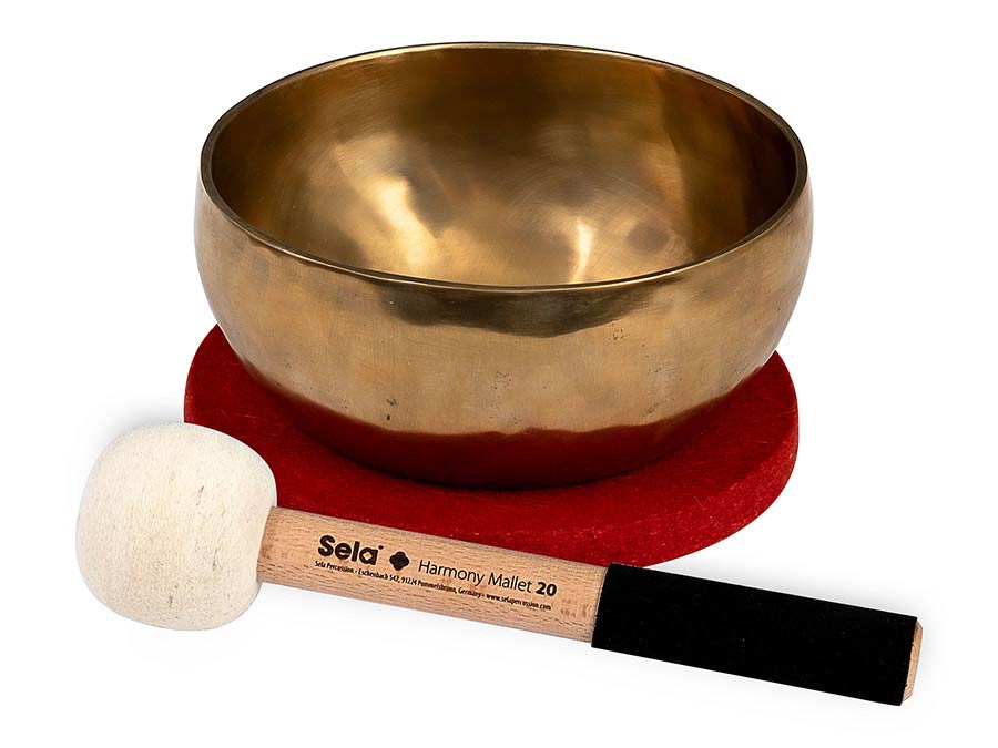 Sela Brass Singing Bowl 17cm, met klopper, viltring en katoenen tas