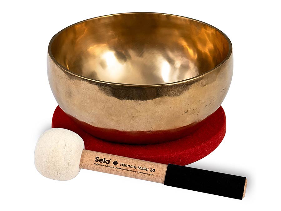 Sela Brass Singing Bowl 19cm, met klopper, viltring en katoenen tas