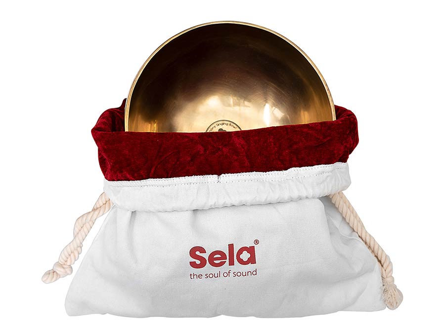 Sela Brass Singing Bowl 19cm, met klopper, viltring en katoenen tas