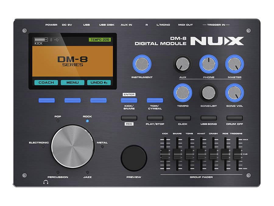 NUX DM-8 digitaal drumstel met REMO-Meshvellen en USB-Multitrackopname