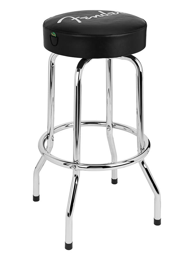 Fender spaghetti logo pick pouch barstool, black/chrome, 30"