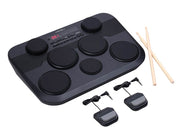 table drum with 7 pads, touch sensitive, 2 x pad pedals, incl. drumsticks
