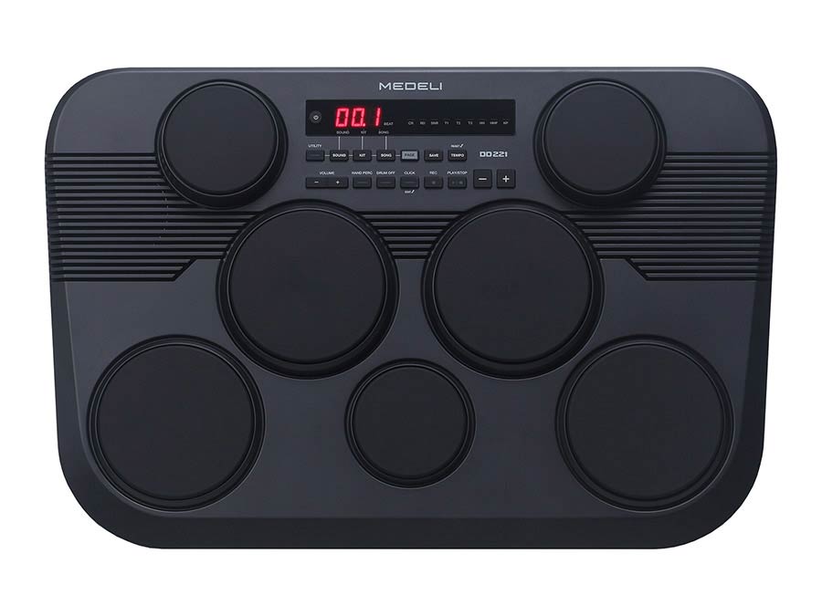 table drum with 7 pads, touch sensitive, 2 x pad pedals, incl. drumsticks