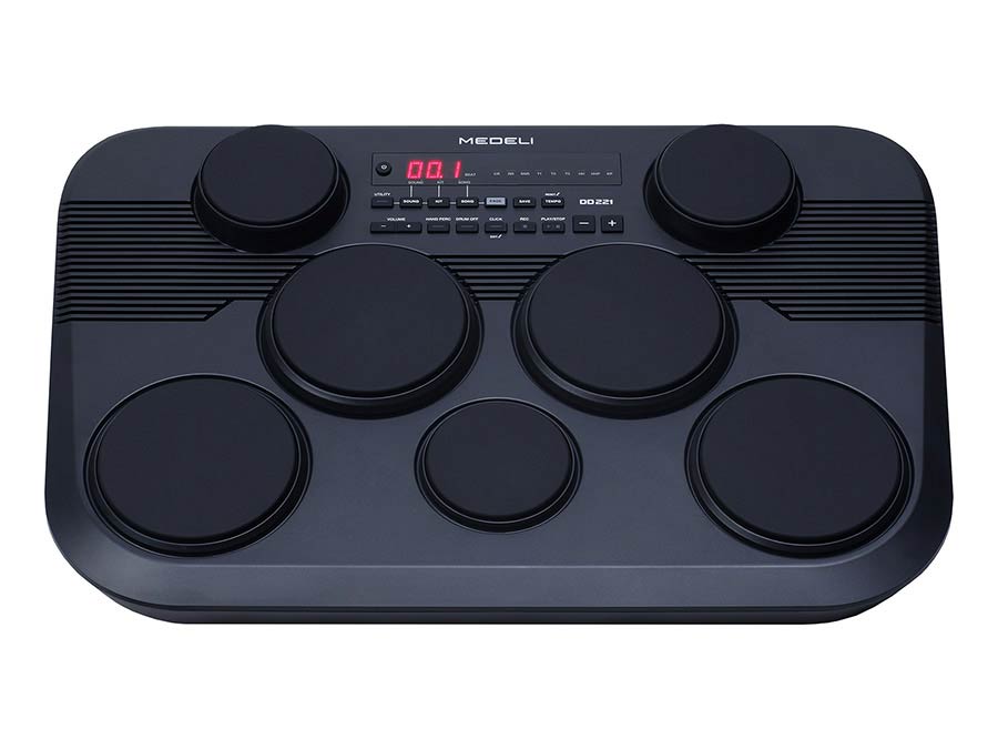 table drum with 7 pads, touch sensitive, 2 x pad pedals, incl. drumsticks
