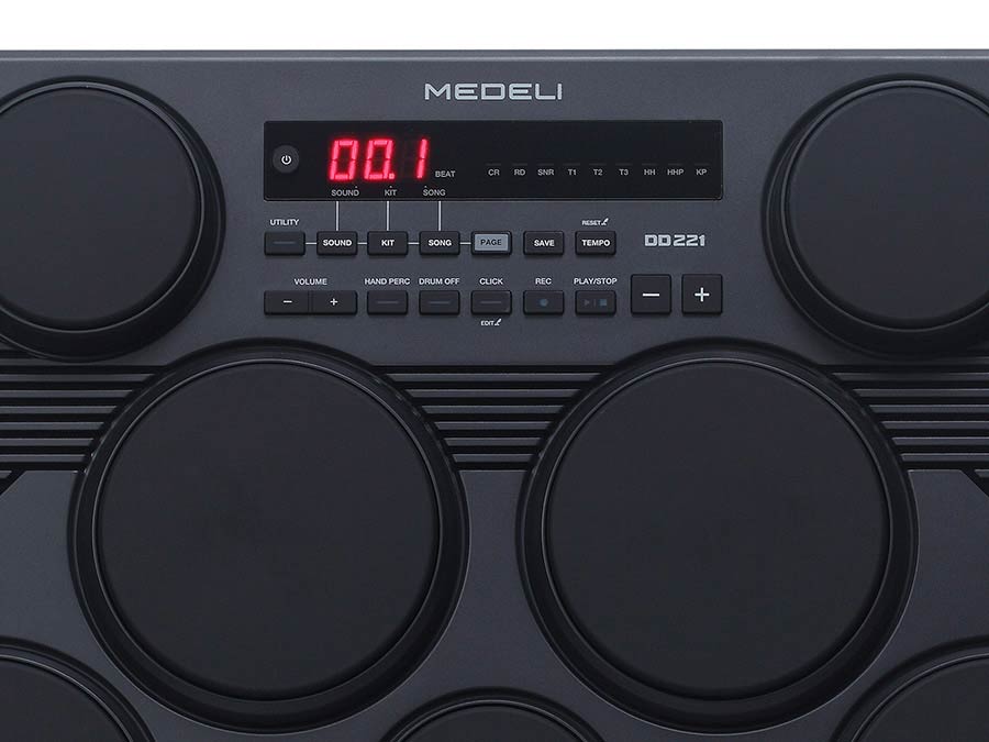 table drum with 7 pads, touch sensitive, 2 x pad pedals, incl. drumsticks
