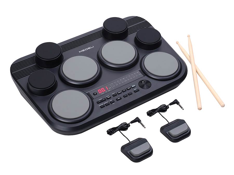 table drum with 8 pads, touch sensitive, 2 x pad pedals, incl. drumsticks, extended sound library