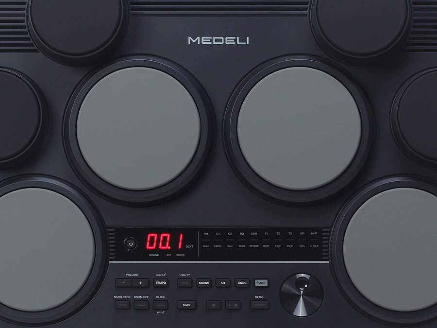 table drum with 8 pads, touch sensitive, 2 x pad pedals, incl. drumsticks, extended sound library