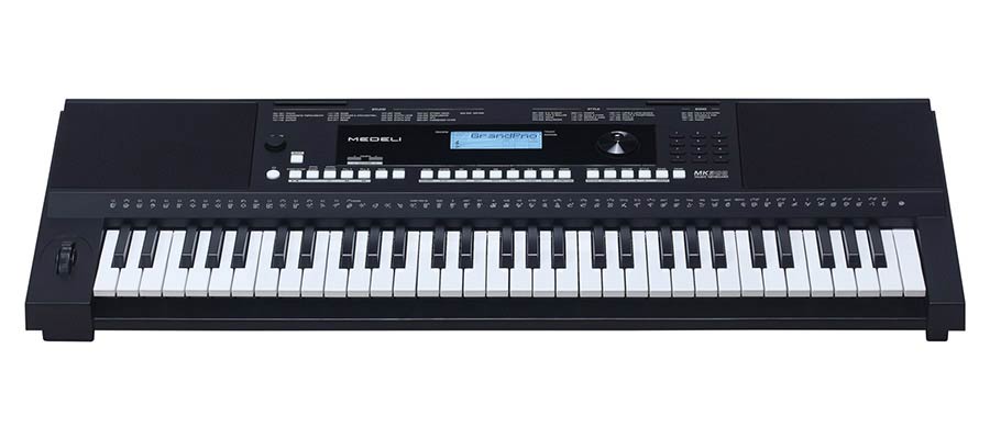 keyboard, 61 touch sensitive keys, backlit LCD, pitch-bend,  2 x 15 W