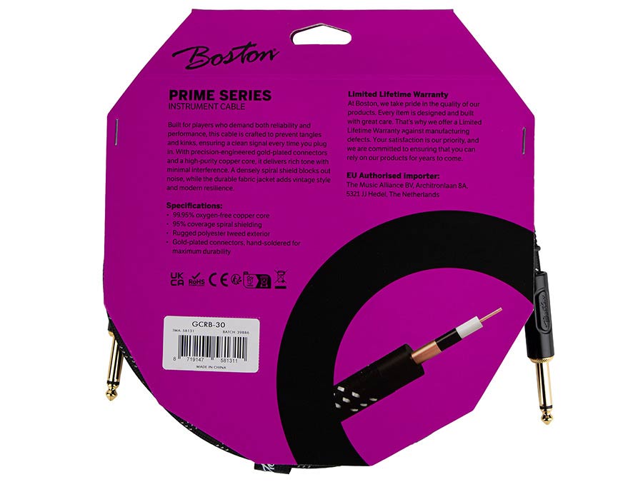 Boston GCRB-30 Gevlochten instrumentkabel Zwart Tweed 3.0 meter
