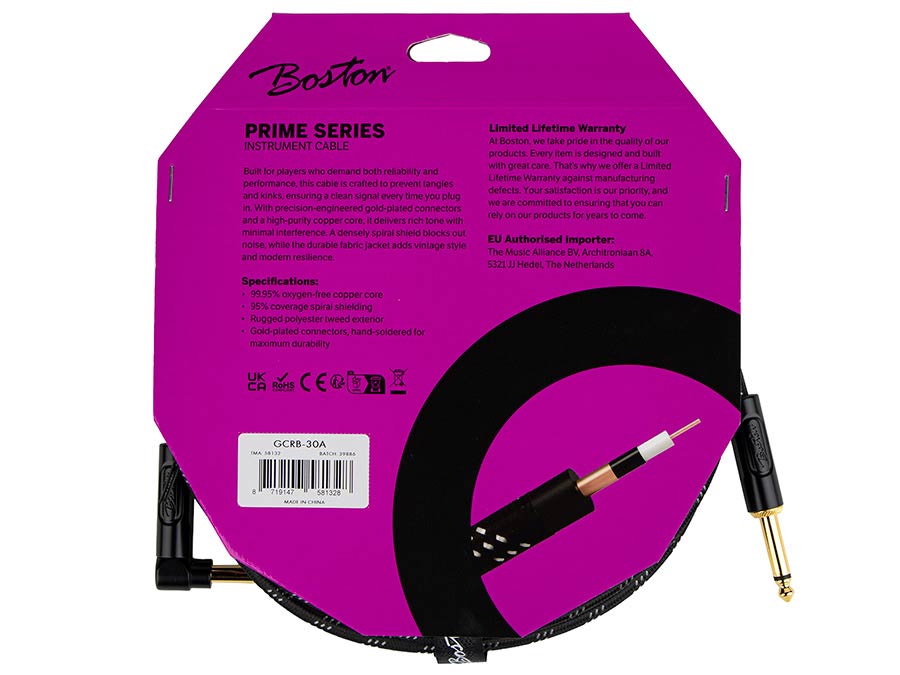 Boston GCRB-30A Gevlochten instrumentkabel Zwart Tweed 3.0 meter