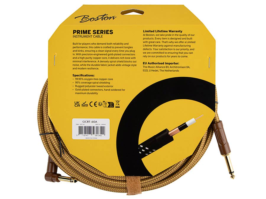 Boston GCRT-60A Gevlochten instrumentkabel Geel Tweed 6.0 meter