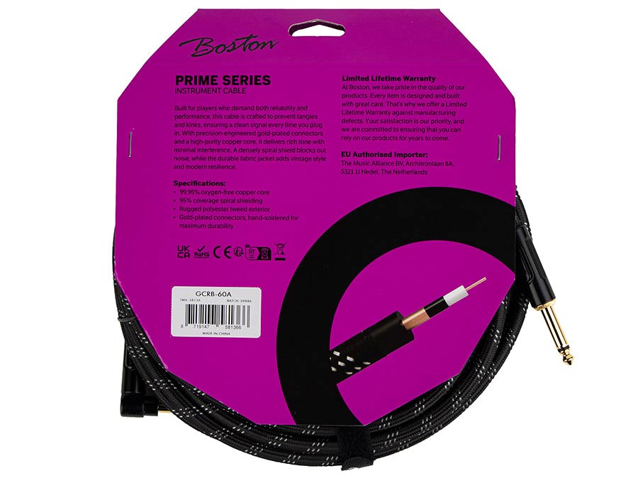Boston GCRB-60A Gevlochten instrumentkabel Zwart Tweed 6.0 meter