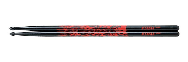 TAMA Design Stick Series Rhythmic Fire 7A-F-BR – Drumstokken Japanse eik 13 mm, Black Red Pattern